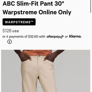 NWT Lululemon Slim ABC Pant, 32 x 30. Khakis